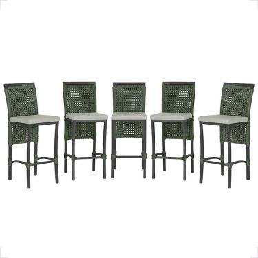 Imagem de 5 Banqueta Em Alumínio Roma Preta Corda Náutica Tecido 3 Verde