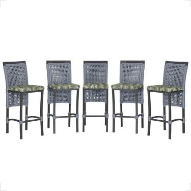 Imagem de 5 Banqueta Em Alumínio Roma Preta Corda Náutica Tecido 5 Prata