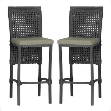 Imagem de 2 Banqueta Em Alumínio Roma Preta Corda Náutica Tecido 8 Preta