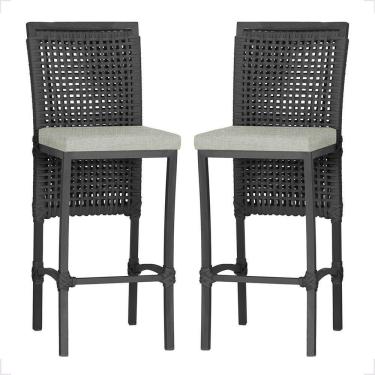 Imagem de 2 Banqueta Em Alumínio Roma Preta Corda Náutica Tecido 3 Preta