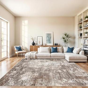 Imagem de Tapete lavável para sala de estar de 22 x 30,5 cm - Tapetes modernos abstratos neutros macios de área grande para quarto, sala de jantar, escritório em casa, antiderrapante, camada baixa fina