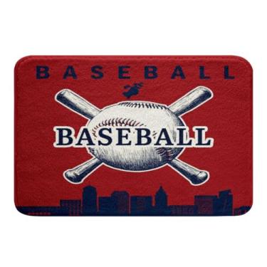 Imagem de Erosebridal Tapetes de banheiro de beisebol, 51 x 81 cm, tapete de banho de softball, decoração de banheiro para meninos, adolescentes, jogos esportivos, capacho de beisebol, cidade antiderrapante