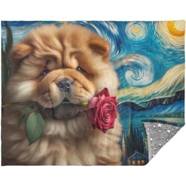 Imagem de Cobertor macio de cachorro Chow Chow Noite estrelada 177,8 cm x 139,7 cm Cobertor de sofá fofo para homens e mulheres design personalizado grande sofá confortável