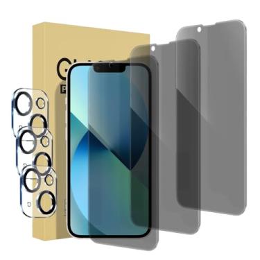 Imagem de Pacote com 3 protetores de tela de privacidade para iPhone 13 [6,1 polegadas] + pacote com 3 protetores de lente de câmera antiespião, película de vidro temperado privada, [dureza 9H] - HD