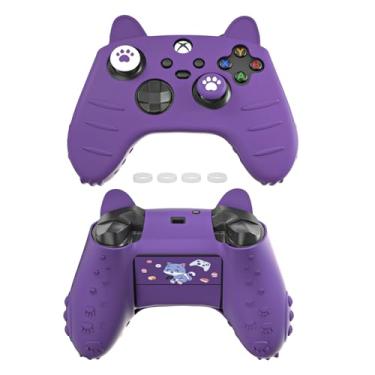 Imagem de ECHZOVE Capa para controle Xbox Series S, capa de silicone antiderrapante com tampas de aperto de polegar e protetores de joystick - roxa