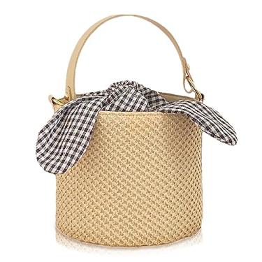 Imagem de Sacola feminina, bolsa de palha, bolsa de praia com forro xadrez, bolsa de tecido artesanal boêmia, bolsas transversais para mulheres, férias, viagens, combinação diária, Caqui