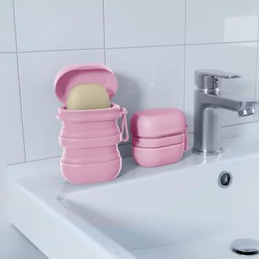 Imagem de Saboneteira de silicone com tampa à prova de vazamento, recipiente de sabão em barra ou dobra plana com camada de drenagem para viagens e hotéis