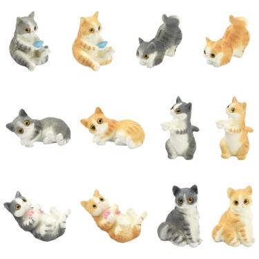 Imagem de UR URLIFEHALL 12 peças, 12 estilos, mini estatuetas de resina de gato, estátuas realistas de animais de estimação, estatuetas de animais fofos, para decoração de mesa e escritório em casa