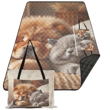 Imagem de TSENQUE Chow Chow Dog Cute Cat Puppy Tapete Grande Cobertor de Piquenique Bonito Impermeável Cobertor de Praia À Prova de Areia Estampa Grande Tapete para Acampamento 299.7 cm x 203.2 cm