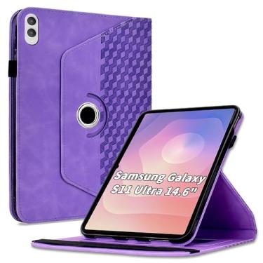 Imagem de Varohix Capa para Samsung Galaxy Tab S11 Ultra de 14,7 polegadas (SM-X936B/SM-X930), capa protetora de couro PU com rotação de 360 graus com hibernar/despertar automático, suporte para cartão e alça
