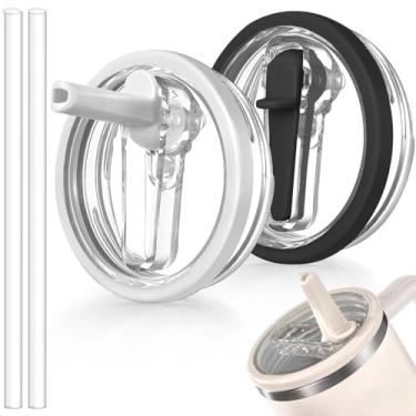 Imagem de ANTAND Tampa flip de canudo à prova de vazamento de 1,134 g para Stanley H2.0 Quencher Protour Tumbler, pacote com 2 tampas à prova de derramamento tampa de canudo de substituição para acessórios