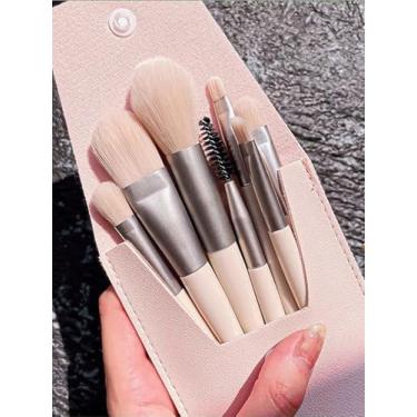 Imagem de Conjunto de 8 pincéis de maquiagem portáteis com cerdas de nylon macias para viagem – Inclui pincéis de sombra, blush e base, ideais para uso diário