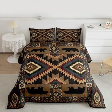 Imagem de Erosebridal Conjunto de cama de solteiro rústico, cabana de fazenda, urso, vintage, do sudoeste, para crianças, adolescentes, caça ocidental, vida selvagem, 2 peças, decoração de quarto