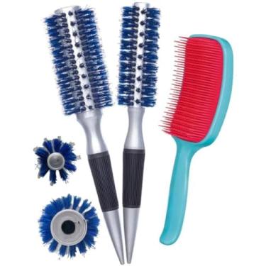 Imagem de Conjunto de 2 escovas profissionais para cabelo com cerdas de javali, escova rosa para salão de beleza e uso pessoal (ESCAZJK1016/RAQUE)