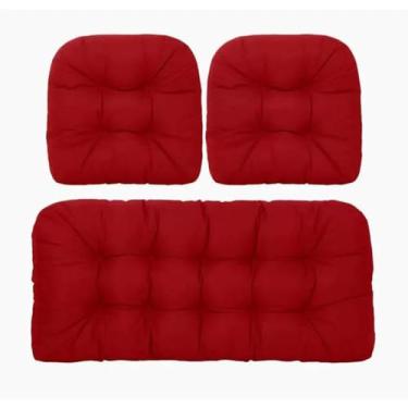 Imagem de BAHULA Almofadas de vime para cadeira de exterior, almofadas de sofá impermeáveis para móveis de pátio, almofadas de assento de móveis de vime de pátio, uma poltrona e duas almofadas em forma de U