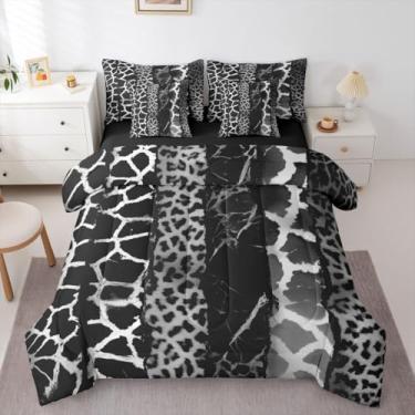Imagem de Feelyou Conjunto de edredom com estampa de leopardo, 7 peças, Queen, com estampa de zebra e girafa, para crianças, meninos, meninas, animal, estampa de guepardo, decoração de quarto, respirável, macio