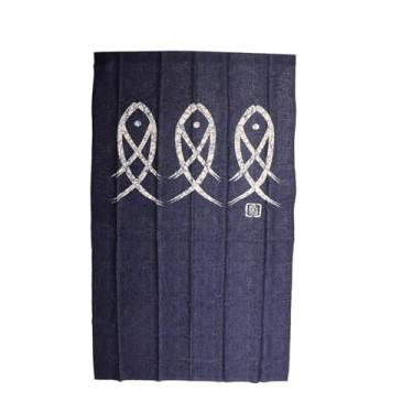 Imagem de GLOGLOW Cortina de Porta Com Padrão de Peixe Estilo Japonês, Divisória de Pano Noren, Azul e Branco, 59 X 33 Polegadas, Design de Corte Fácil para Cozinha, Banheiro, Necessidades Diárias de Sala de