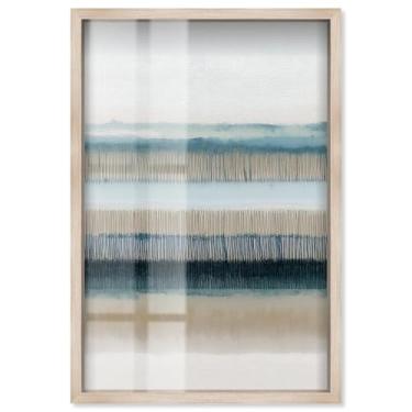 Imagem de Tapeçaria da Costa I Shadowbox Print Blue Wall Decor por Art Remedy, moldura loira, 53 x 78 cm