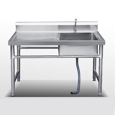 Imagem de ZAHIKA Pia de cozinha, pia independente de aço inoxidável, lavagem, drenagem e corte, pia utilitária 3 em 1, pia multifuncional para casa de fazenda com acessórios de pia de cozinha (120 cm),