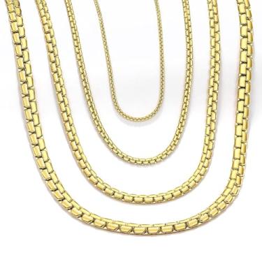 Imagem de Colar de corrente redondo quadrado de 3 a 6 mm da ChainsHouse para homens e mulheres, 46 a 76 cm, personalizado disponível, aço inoxidável 316L/banhado a ouro 18K (caixa de presente de envio) Dourado