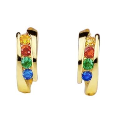 Imagem de Brincos de argola delicados com zircônia cúbica pequenos brincos femininos, 0.59, Latão, Zircônia cúbica