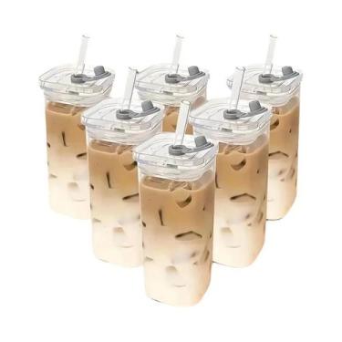 Imagem de Copo De Café De Vidro Resistente Ao Calor De 400ML Com Tampa E Canudo,