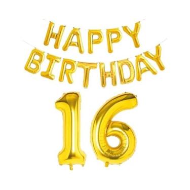 Imagem de Balões De Folha Dourados De Feliz Aniversário 15 Peças Decoração De Fe