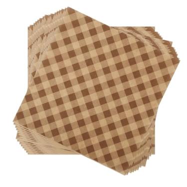 Imagem de 100 peças de folhas de papel encerado quadriculado à prova de graxa para cesta de alimentos sanduíche hambúrguer, forros de pergaminho para restaurantes, piqueniques, servir comida 18 x 18 cm