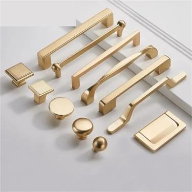 Imagem de HTNAFONI Puxador de armário dourado escovado liga de zinco alça reta gaveta decorativa cozinha armário puxa móveis ferragens 1 peça (Handle-6235G-SH)