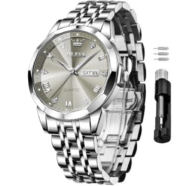 Imagem de OLEVS Relógios automáticos masculinos para negócios, relógio mecânico, aço inoxidável, impermeável, corda automática, clássico, diamante, esqueleto, relógio de pulso masculino, 7088-cinza, 7088-grey