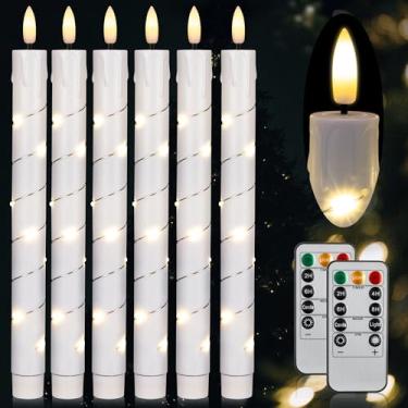 Imagem de Velas cônicas de Natal sem chama com controle remoto para decorações de casamento, velas de LED operadas por bateria em 3D com corda de luz das estrelas, decoração de casa de Natal, pacote com 6