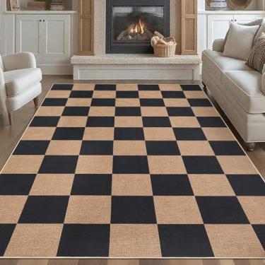 Imagem de GarveeHome Tapete quadriculado de juta fácil 25,5 x 30,5 cm, lavável na máquina, antiderrapante, resistente a manchas, ambientes internos e externos, para sala de estar, quarto, cozinha, jantar, pátio