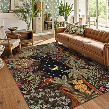 Imagem de GarveeHome Tapete de área de selva 12 x 18 cm lavável para sala de estar e quarto, tapete macio antiderrapante com estampa de animal tapete interno para sala de jantar sala de jogos