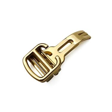 Imagem de VELORE 12 mm, 14 mm, 16 mm, 18 mm, 20 mm, aço fino escovado 316L borboleta dobrável fivela de relógio para balão azul Cartier (dourado, 14 mm)