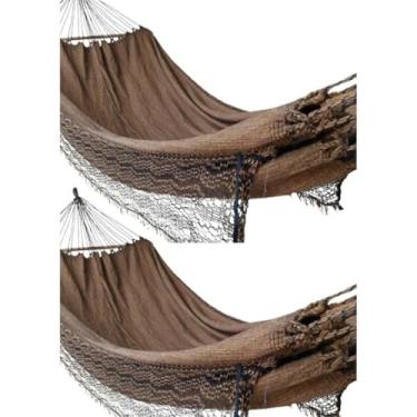 Imagem de Kit 2 Rede De Descanso Casal Resistente Grande Algodão Artesanal 2,60 m x 1,52 m (2 MARROM MESCLA.)