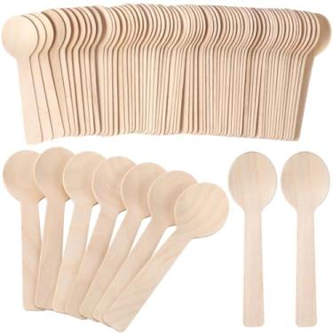 Imagem de Colheres de madeira descartáveis de 50 peças, ideal para comer eventos de artesanato