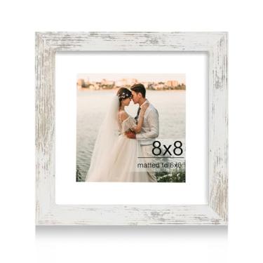 Imagem de iRahmen Porta-retrato 20 x 20 cm com vidro temperado HD, exiba imagens 15 x 15 com tapete ou 20 x 20 sem tapete, molduras de madeira para mesa e parede (branco rústico, 1 pacote)