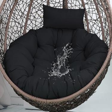 Imagem de Eoieov Almofada impermeável para cadeira de ovo, preta, lavável, para pendurar com laços, almofada grossa para cadeira de ovo grande, ao ar livre, com travesseiro de encosto de cabeça, 114 x 114 cm