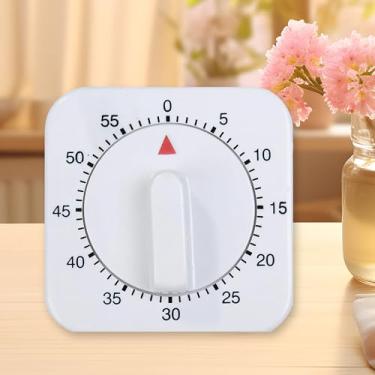 Imagem de Temporizador mecânico quadrado de sessenta minutos, branco, relógio de contagem regressiva manual com alarme alto para estudo em casa, sala de aula, culinária