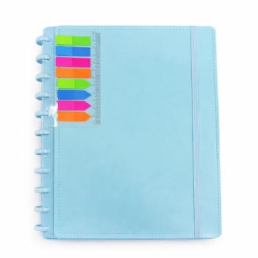 Imagem de Caderno Inteligente Universitário A4, 80 Folhas Pautadas, Capa Dura Soft Touch, 11 Discos, Com Régua e Post, para Escola e Escritório, 4 Cores (Azul Turqueza)