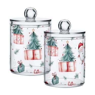 Imagem de xigua Pacote com 2 lindos suportes de Natal para bolas de algodão, cotonete – Frasco de plástico de boticário de armazenamento versátil transparente de 400 ml para banheiro e organização de
