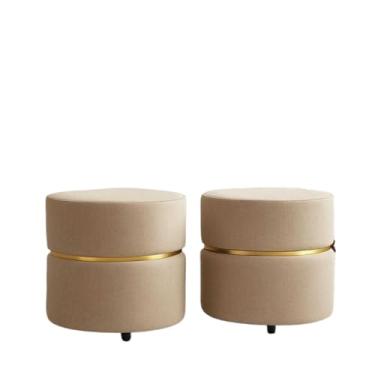 Imagem de Puff Redondo Provador Banqueta Assento Estofado Decora Sala Escritorio(Kit 2 Linho Bege)