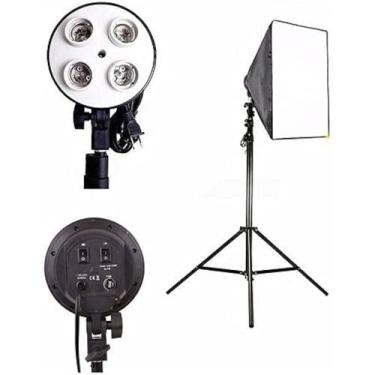 Imagem de Kit Soft Box Soquete E27 Quadruplo 50 X 70 + Tripé 2m - Lucacell