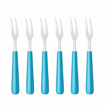 Imagem de Jogo De Garfos Para Petiscos Em Aço Inox Com Cabo Plástico Ideal Para Aperitivos Frios E Entradas Kit 6 Unidades (Azul)