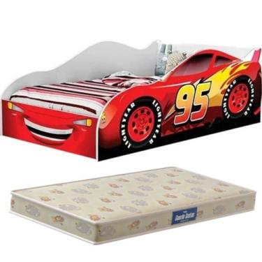 Imagem de Cama Carro Infantil McQueen Vermelho C/ Colchão juvenil 100% MDF Quart