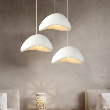 Imagem de Luminária pendente Wabi-Sabi em estilo nórdico moderno com 3 lâmpadas, altura ajustável, soquete E27, branca, ideal para sala de jantar, quarto, sala de estar, cozinha, restaurante e casa de