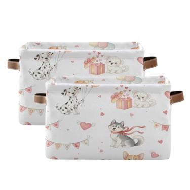 Imagem de Wassud Cesto de armazenamento de lona com alças, balões e corações para cães, cestas organizadoras dobráveis para armário, banheiro e decoração de casa, pacote com 2