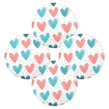 Imagem de Wassud Jogo americano conjunto de 4 tapetes redondos de corações com pinceladas para cozinha e jantar tapetes laváveis resistentes ao calor para decoração de mesa 39 cm