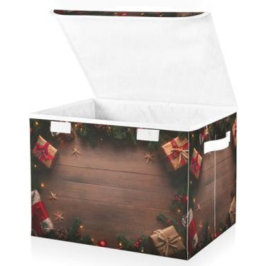 Imagem de Blueangle Caixas de armazenamento de galhos de árvore de Natal com tampas, 42 x 32 x 30 cm, cesta organizadora grande dobrável para decoração de escritório e armário (319)