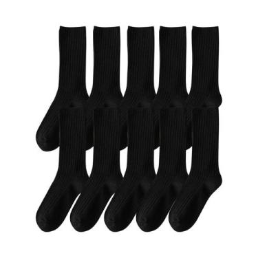 Imagem de Meias Longas De Algodão Retro Femininas 10 Pares Em Cores Sólidas Ajus